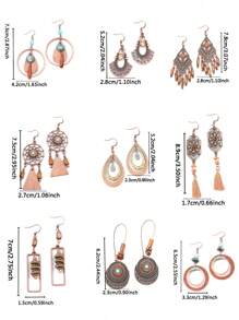 12 Pairs Bohemian Vintage Earrings Set For Women - Faux Feather Dream Catcher, Tassel Dangle Earrings, Versatile & Stylish For Daily Wear, Party, Gatherings, All Season