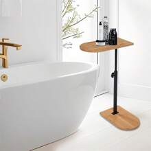 Quiltern Portable Bamboo Floor Stand-Versatile For Bathroom, Bedside, And Extendable For Wine, Phone, And Tablet Storage - Brown - View 3