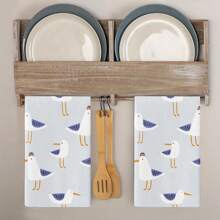 2 Piezas Toalla de cocina absorbente con diseño de gaviota azul, toalla de baño moderna con patrón azul de gaviota, toalla de cocina con tejido de tema de pájaros, adecuada para hornear y cocinar