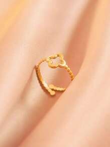 1pc Adjustable Titanium Steel Open-Ended Four-Leaf Clover Ring