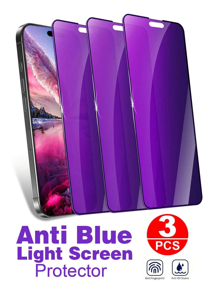 3 Packs Anti Blue Light Eye Protection Privacy Screen Protector Compatible With Iphone 15 Pro Max Plus Tempered Glass For 15 ProMax 6.7inch And IPhone 16 Pro Max Plus Private Saver Anti-Spy Anti-Blue Light Eye Protection Anti-Scratch Full Coverage