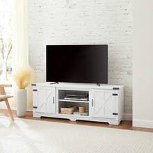 Modern Farmhouse TV Media Stand, Large Barn Inspired Home Entertainment Console, For TV Up To 70'', With Open Shelves And Closed Cabinets, White, 64.8"W*15.67"D*24.29"H