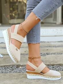 Baskets de sport casual à compensées pour femmes, convenant pour un port casual quotidien, augmentation de la hauteur - Beige - Voir 4
