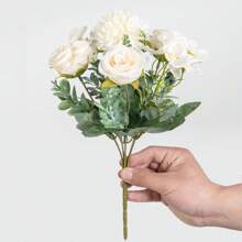 1 件/3 件人造球菊花、玫瑰花丝球菊花、玫瑰花束假植物适合春季婚礼花瓶适用于家庭、餐厅、卧室、房间、厨房装饰、母亲节情人节节日生日派对配件、户外花园装饰春季 - 白色 - 查看 5