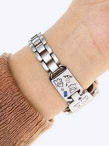1 pieza Banda de reloj de Apple de mujer de lujo de aleación con diseño de gato de rhinestone plateado, se ajusta a 38mm/40mm/41mm/42mm/44mm/45mm/46mm/49mm, compatible con Ultra/SE/S10/S9/8/7/6/5/4/3/2/1, de moda y versátil, regalo para el Día de San Valentín y Acción de Gracias