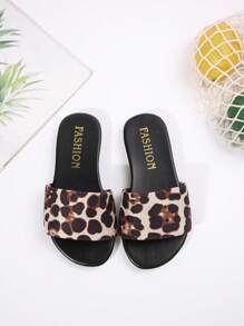 1 Pair Girls Leopard Print Personalized Design Soft Comfortable Sandals, Spring/Summer Casual Beach Slippers - Beige - View 4