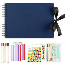 Sammelalbum-Album mit verschiedenem Zubehör, Schwarz- und Weißkarton-Fotoalbum, Schleifenversiegelung, DIY-Graffiti-Notizbuch, geeignet als Geschenk für Abschluss, Jahrestag, Hochzeit, Weihnachten, Halloween, Schulanfang, Schulmaterial