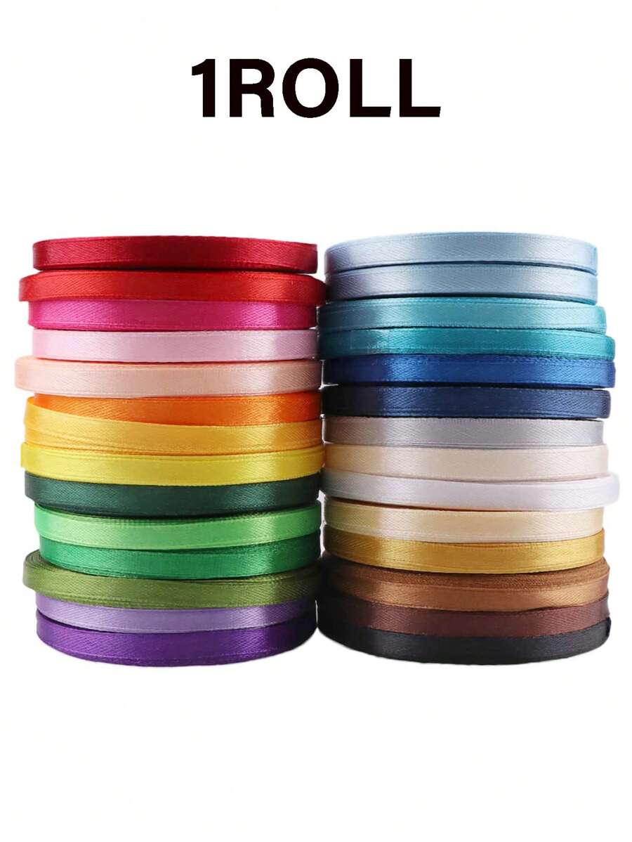 1 Cuộn Ruy băng satin rộng 0,6cm, Ruy băng lụa, Ruy băng cầu vồng, Ruy băng gói quà, Ruy băng dệt polyester, Ruy băng trang trí tự làm sáng tạo, Vật liệu đóng gói bánh mỏng bện Ruy băng nơ Valentine - Nhiều màu - Xem 1
