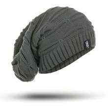Gorro de invierno con etiqueta de letras, gorro tejido de tamaño largo, gorros informales de alta calidad para hombres y mujeres, gorro liso - Gris - Ver 2