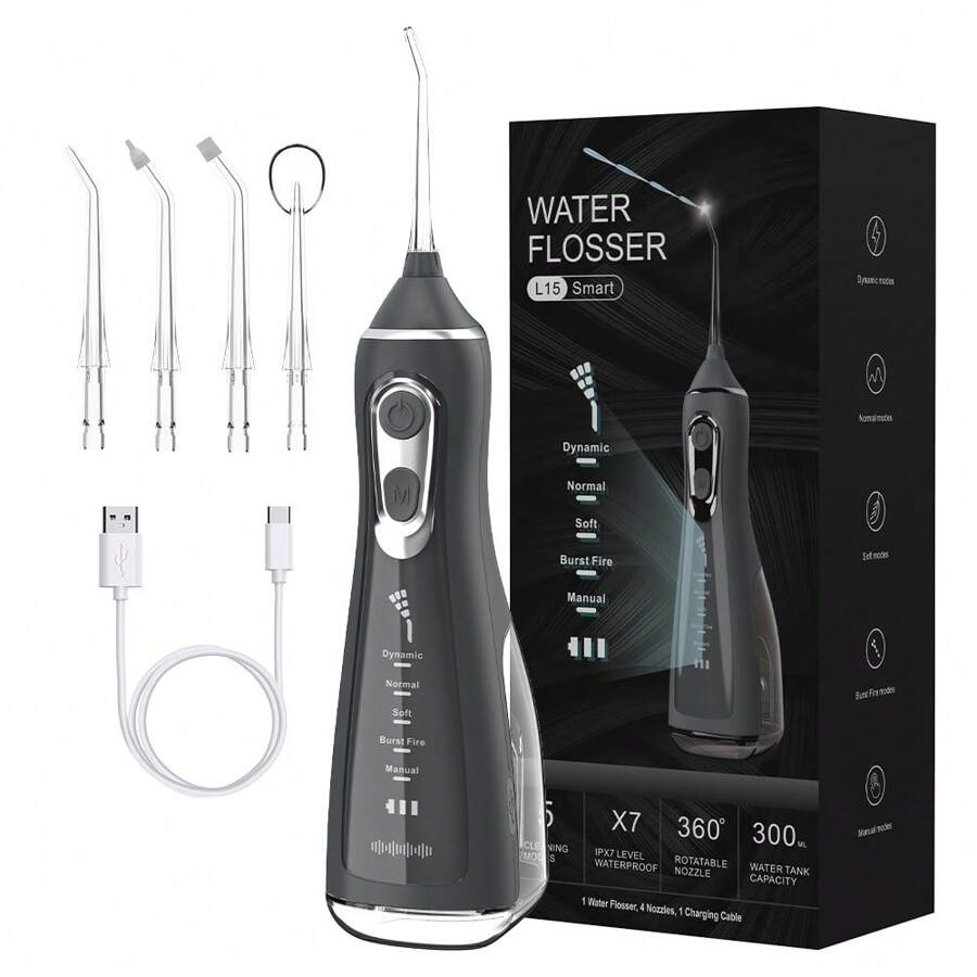 CharmHome Portable Oral Irrigator - 3 Modes, 140 PSI, IPX7 Waterproof(black)