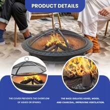 30 Inch Black Iron Fire Pit BBQ Grill With Wood Burning And Fork For Outdoor Camping & Picnics Black