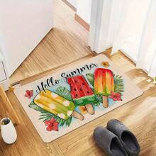 1/2pcs "Hello Summer" Kitchen Carpet Set, Fruit Popsicles Design Floor Mat, Soft Non Slip, For Kitchen, Living Room, Bedroom, Versatile Home Decor, For Indoor/Outdoor Use