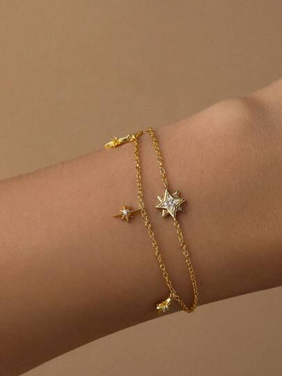 SereneSpark 1件925纯银八角星手链，女士手链，18K镀金，适合派对、复活节等场合，精致珠宝