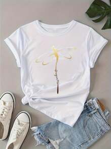Animal Print Crew Neck T-Shirt, Elegant Short Sleeve T-Shirt For Every Day, Women's Clothing Tee For Adult, Men, Women, Teen, Teenager, Adolescent,Youth