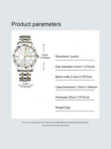 1 件男士商务休闲石英手表，带铆钉钢表带 - 白色 - 查看 2