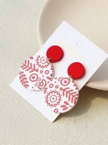 1 Pair Women Minimalist Floral Printed Resin Acrylic Round Elegant Cute Earrings
