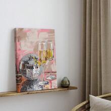 1pc Canvas Print Art Disco Ball And Champagne Art Picture Print Craft Canvas Decor Framed Ready To Hang.