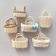 1pc Mini Geweven Mand Poppenrekwisiet, Kleine Handgemaakte Papieren Rotan Mand, Decoratieve Meubel Accessoire Pop