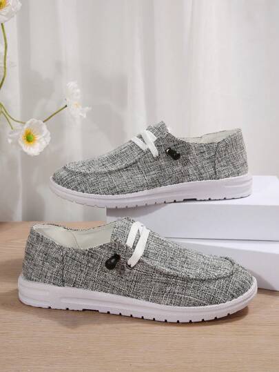 帆布女式平底便鞋，轻便舒适休闲乐福鞋，纯色