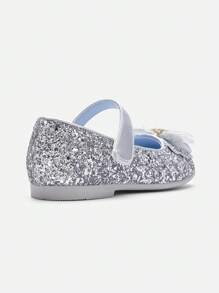 Balabala 女孩公主涼鞋，2025夏季蝴蝶結表演鞋 - 煙灰銀 - 查看 5