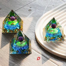 1pc Crystal Triple Protection Pyramid With Black Tourmaline, Tiger Eye And Hematite Quartz - Flower Of Life Pyramid, For Spiritual Healing, Meditation, Yoga, Reiki Gifts, Office, Home Decor - Multicolor - View 6