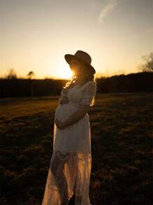 MERMAID'S CLOSET Women's Casual V-Neck Sexy Elegant Lace Long Dress, Bohemian Bridesmaid Wedding Evening Gowns, Full Floral Lace Embroidery, High Waist, Hollow Out, Suitable For Dating, Traveling Photo Shoots, Simple And Generous - trắng - Xem 10