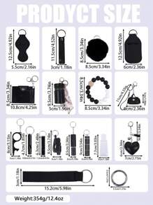 1/18 piezas Juego de llaveros con cristales para mujer con muñequera, bolsa para llaveros, soporte para tarjetas con pompón. Diseño novedoso, material duradero, adecuado para Halloween, Navidad, regalos para familiares y amigos, uso diario, accesorios de autodefensa para el coche, encantos para mochilas, accesorios de Halloween góticos y Y2K, accesorios para el Día del Maestro, cordones con soporte para identificación, accesorios para el coche - Multicolor - Ver 3