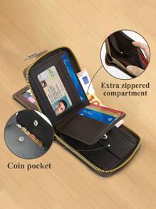 1pc, Men's Wallet, Retro PU Leather Multi Card Zipper Wallet, With 8 Card Slots And Change Pocket, Large Capacity Buckle Credit Card With Zipper, Brown,Large Capacity Multi-Card Slots,Business Casual Style,Birthday Gift,Graduation Gift,Father's Day Gift