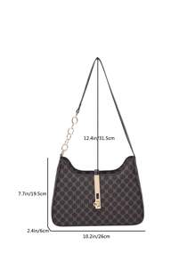 Fashionable Large Capacity Textured 2025 Print Lock Clasp New Casual Chain Shoulder Underarm Bag - Coffee - View 9