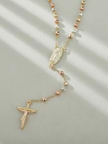 Colar Tricolor Virgem Maria Rosario Oro Laminado Oração Cristã Católica Cruz Presente