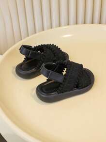 Girls Vintage Woven Sandals, Outdoor Convertible Beach Shoes With Prints, Summer