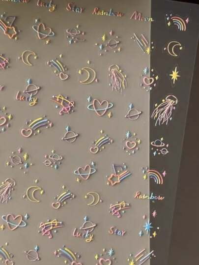 1. Hình dán mây bầu trời sao đơn giản và dễ thương dành cho trẻ em, nghệ thuật vẽ móng tay đẹp mắt, tự làm, hình vẽ nổi, graffiti, dùng để trang trí móng tay, trang trí vỏ điện thoại, tự làm miễn phí, kèm keo dán mặt sau, dụng cụ làm móng.