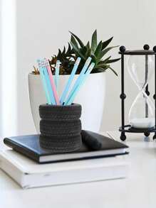1/2pcs Creative Tire Pen Holder, Home Desktop Storage Ornament, Stationery And Makeup Brush Storage Box, Room Desk Creative Decoration, Suitable For Giving Gifts During The School Season, Desktop Decoration Birthday Graduation - Multicolor - View 4