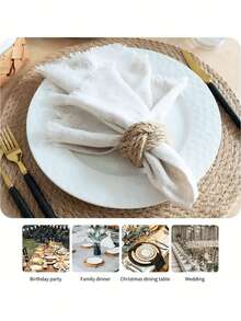 2-8 件手工编织亚麻餐巾环，带花卉设计 - 天然黄麻材料，适用于航海主题餐桌装饰，非常适合派对、婚礼、生日和用餐氛围、节日、聚会、酒店餐桌装饰 - 彩色 - 查看 7