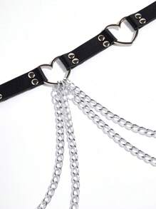 1pc Black Heart Buckle Waist Belt For Women, Suitable For Street, Party, Date Or Holiday Gathering Wear - Black - View 5