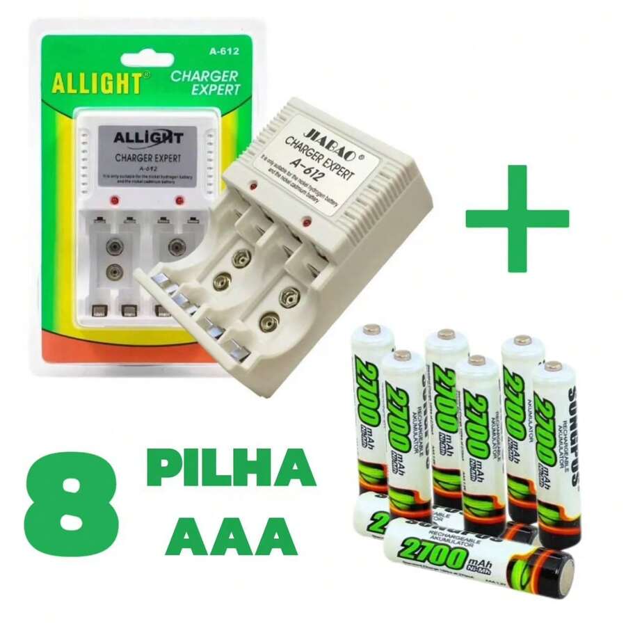 Kit 4/8 Rechargeable AA/AAA Batteries + Bivolt Fast Charger - Kit 8 Pilha AAA + Carregador - 查看 1
