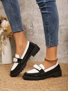 Giày thể thao đế xuồng trang trí nơ cho nữ, giày lười hai màu thường ngày để mặc hàng ngày, mùa xuân/thu - đen trắng 2 - Xem 5