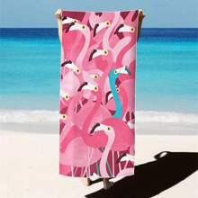 1pc Oversized Flamingo Printed Beach Towel, Extra Large Ultra Soft Quick Dry Beach Blanket - Skin-Friendly And Portable, Suitable For Fun Trips, Yoga, Picnics And Pool Parties