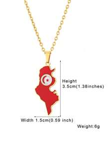 1pc Stainless Steel Tunisian Map Pendant Necklace, Personalized Oil Drop For Couples - Multicolor - View 6