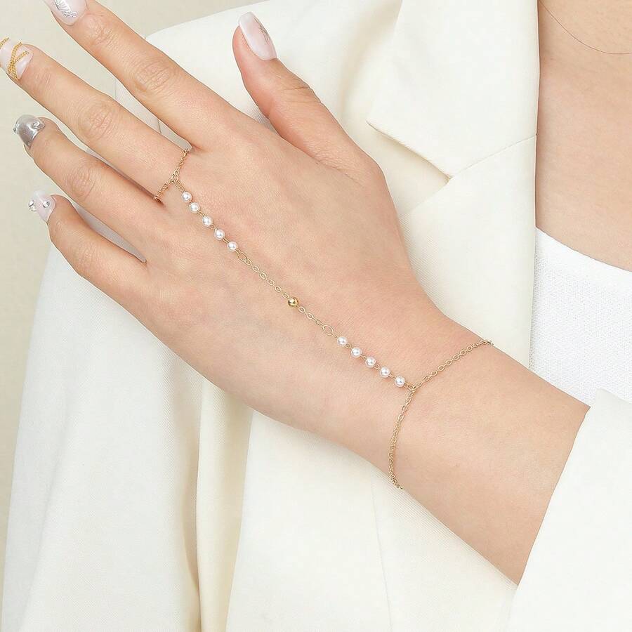 1pc Exquisite Zirconia Pendant Finger Rings Bracelets For Women Boho Connected Hand Harness Bracelets Wedding Jewelry Gift - Gold - View 1