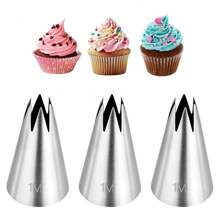 3Pcs Piping Tip,Piping Tips For Eclair,Open Star Pastry Tip Large For Piping,9FT Icing Tips - Silver - View 14