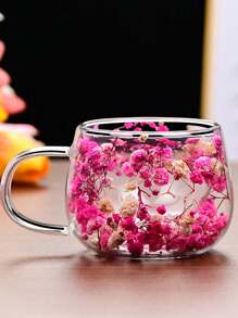 1pc High-Quality Double Wall Glass Coffee Cup - Transparent Hollow Glass Glassware For Coffee, Beverage - Unique Floral Design, Elegant Double Wall Glass Cup, Suitable For Home Or Gift