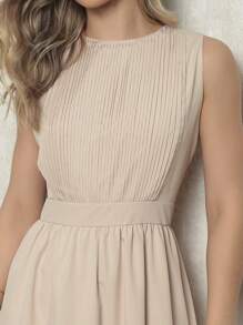 Elegant Women's Crepe Dress - Fitted Waist, Discreet Neckline And Loose Skirt - Ideal For Formal And Casual Events - 米色 - 查看 5