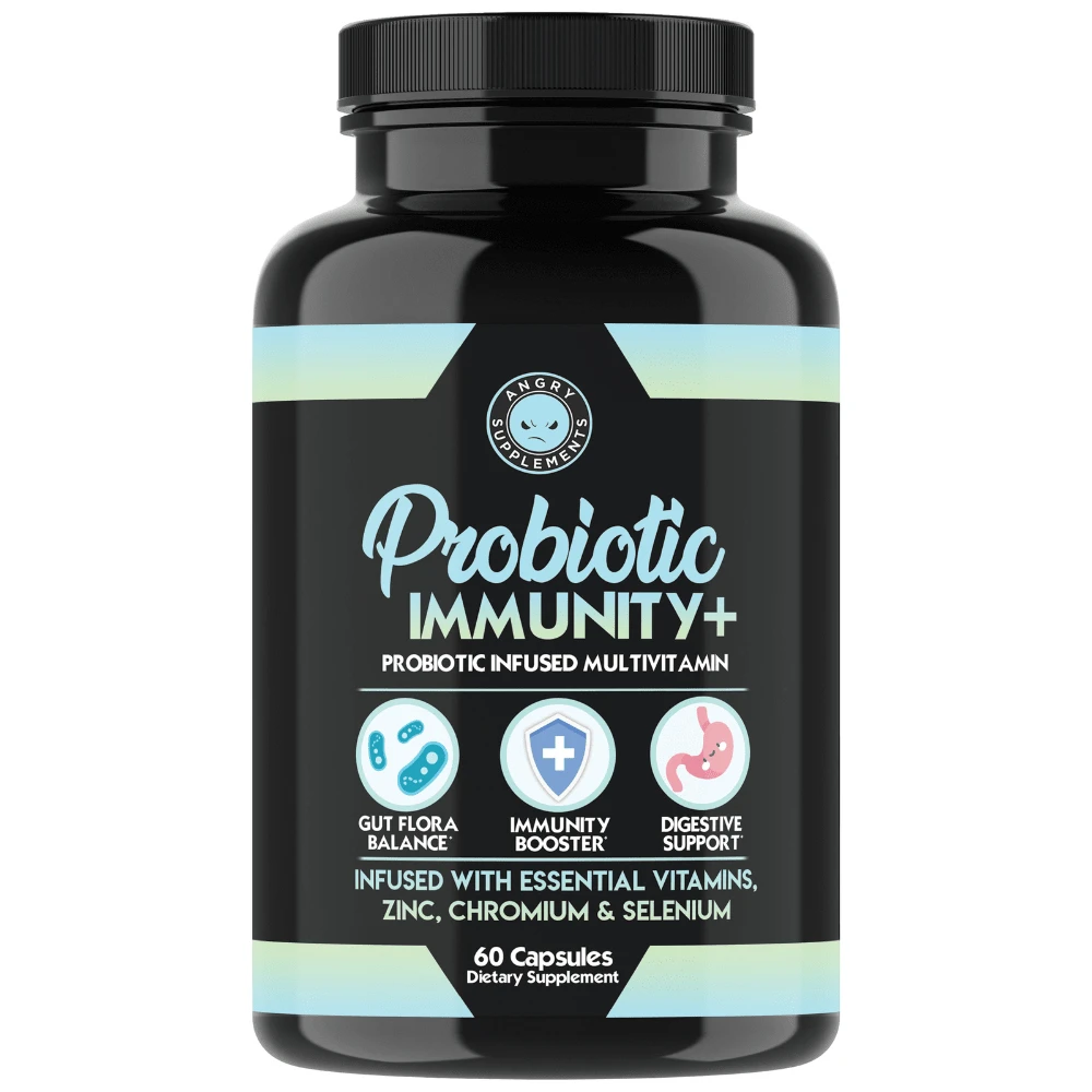 Angry Supplements Probiotic Immunity + Capsules Probiotic Blend Infused Multivitamin For Gut & Digestive Support Pills, 60ct - 30 Day Supply