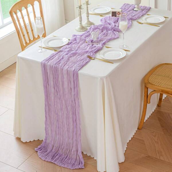 1 st. Kaasdoek Tafelloper Kreukel Tafelkleed Voor Bruiloft, Bruid, Verjaardagsfeest Lange & Ronde Eettafel Middelpunt Decoratie, Kerstmis (Paars)