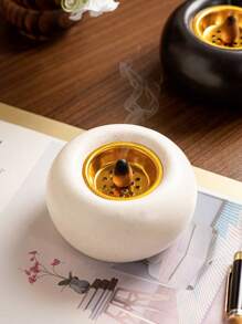 1 pieza de quemador de incienso de forma redonda con combinación de metal y cerámica, color blanco y negro, estilo moderno minimalista, de lujo, para aromatizar el hogar, adecuado para escritorio, hogar, oficina, hotel, sala de estar, salón, decoración navideña