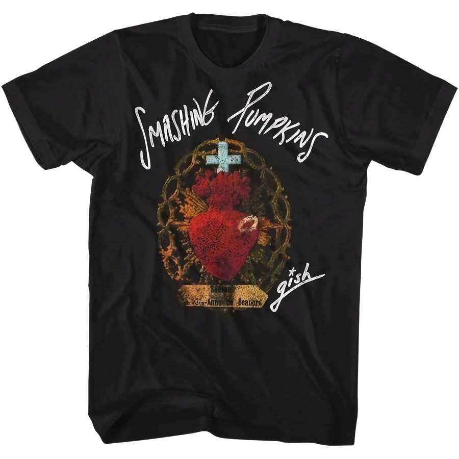 Smashing Pumpkins Rock Band Gish Adult Short Sleeve T-Shirts Graphic Tees - 黑色 - 查看 1