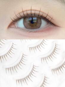Rikuaild 5 对棕色睫毛自然假睫毛，棕色漫画睫毛纤细透明睫毛漫画眼妆效果，适合卡通风格眼妆 - 自然纖長款 - 查看 2