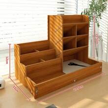 學生桌面大容量傾斜筆筒,標記筆架和桌面文具抽屜式整理/儲物盒,適用於兒童 - 杏色 - 查看 13