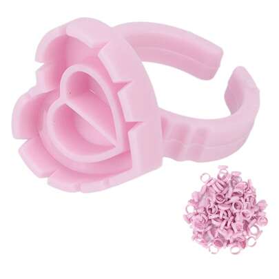 25/50/100 piezas Anillos con forma de corazón para extensiones de pestañas - Soporte para pegamento de pestañas, taza abanicadora para volumen para suministros de extensión de pestañas